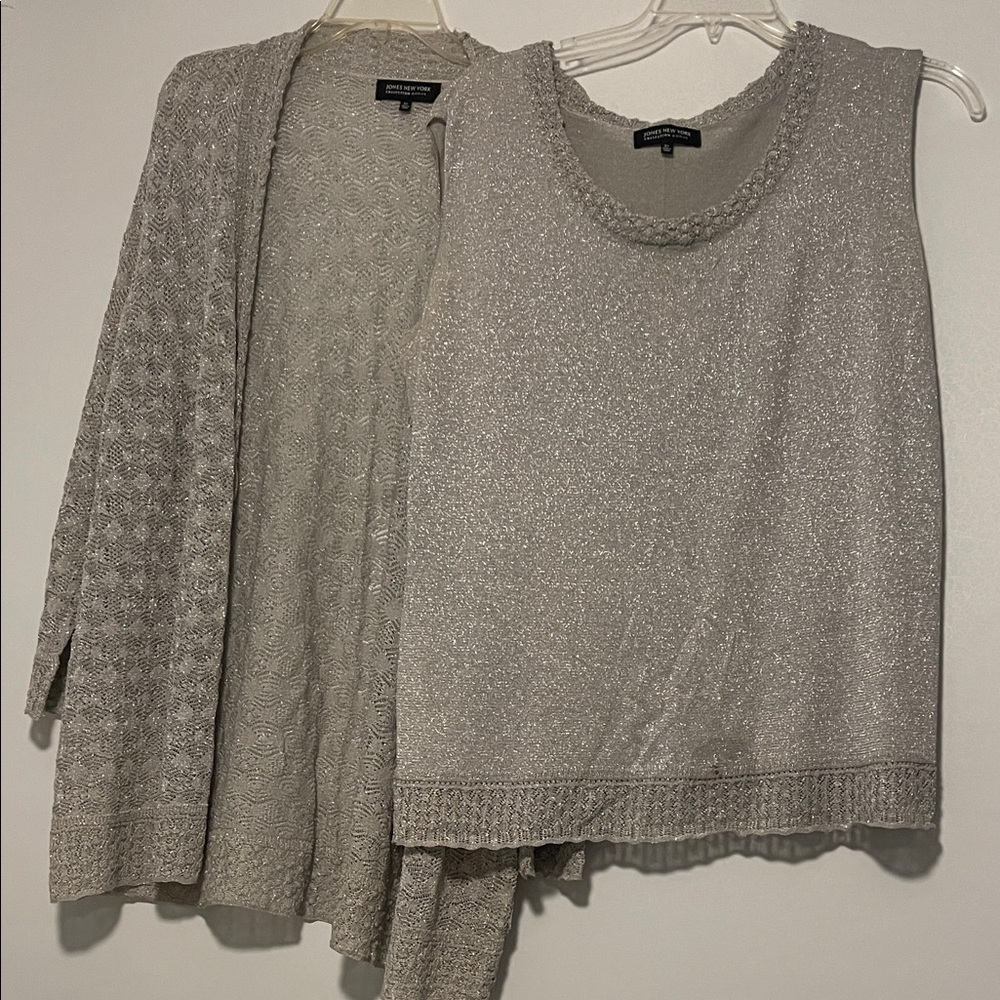 Jones New York Shimmering Gray Cardigan and Tank Set